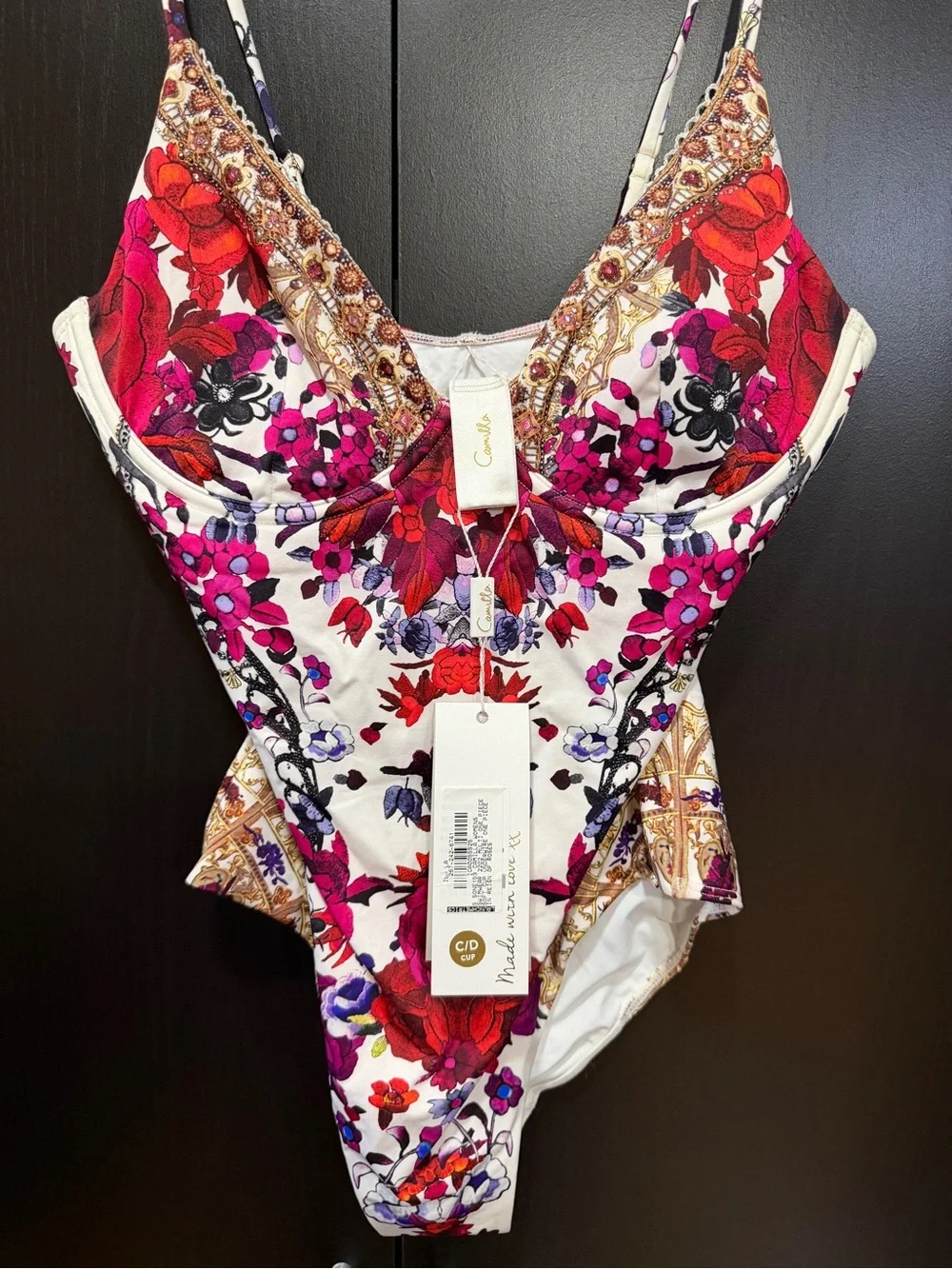 Camilla White One-Piece Swimsuit with Red and Pink Floral Print - Picture 6 of 9